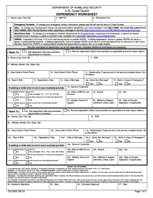 USCG Dependency Worksheet