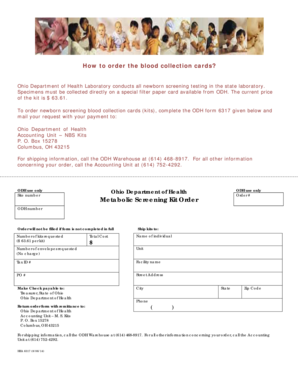 Ohio Newborn Screening Blood Collection Card Order Form