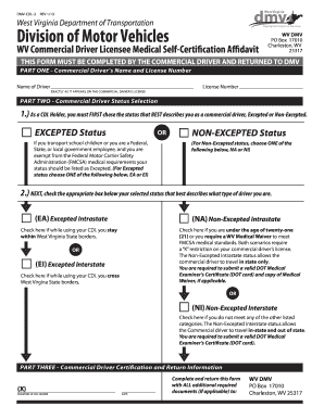 West Virginia CDL Medical Self-Certification Affidavit