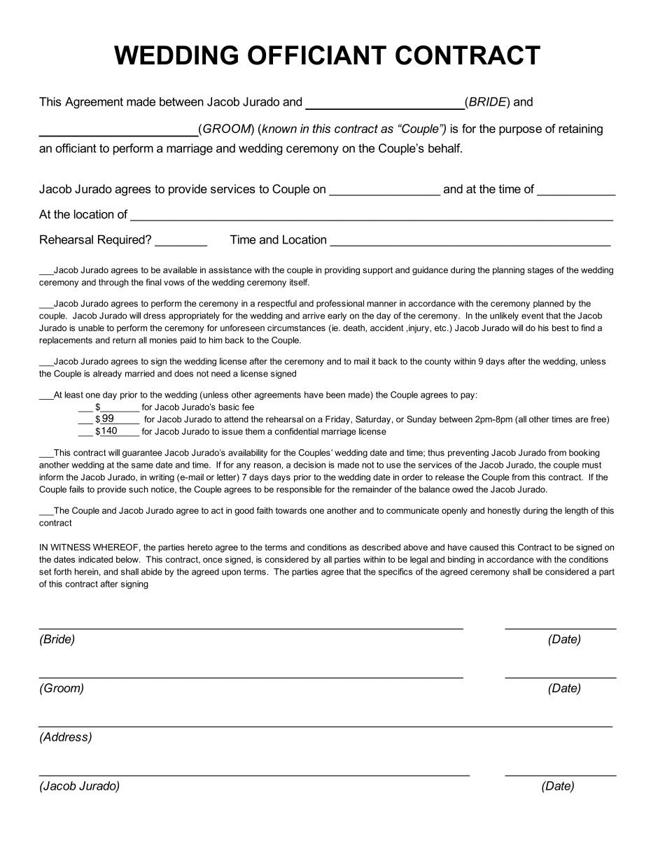 Officiant Wedding Contract 