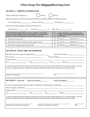 Ohio Scrap Tire Shipping/Receiving Form
