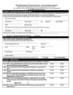 Ohio Veterans Bonus Program Application
