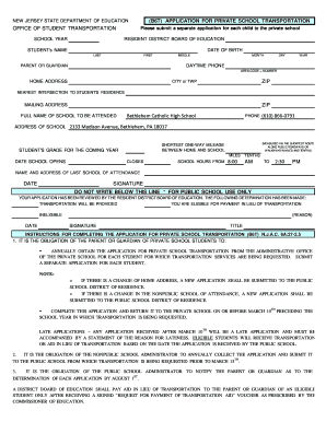 New Jersey Private School Transportation Application