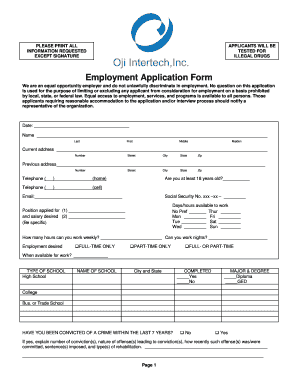 Sample Employment Application Form - Oji Intertech