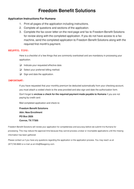 Humana Insurance Application Form