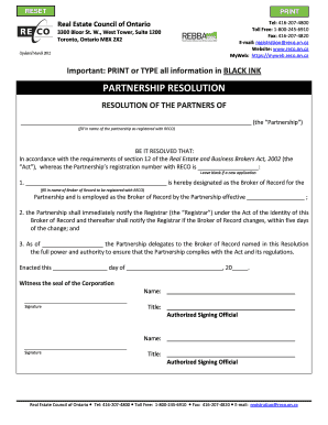 Partnership Resolution Form