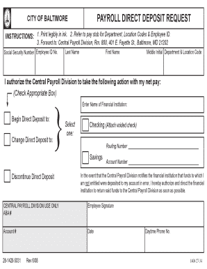 City of Baltimore Payroll Direct Deposit Request