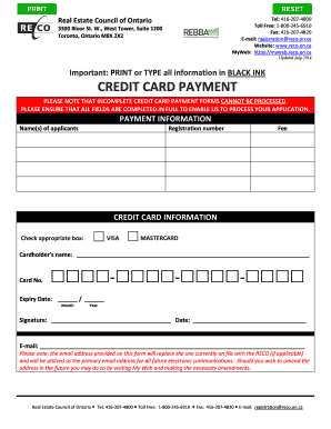 Real Estate Council of Ontario Credit Card Payment Form