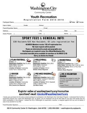 Youth Recreation Registration Form 2015-2016