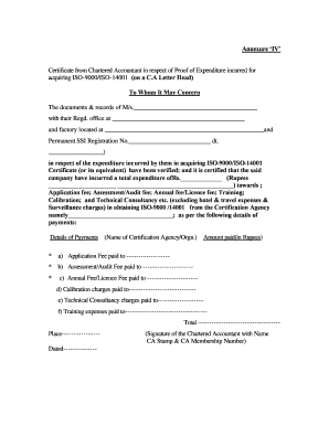 Chartered Accountant Certificate for ISO Expenditure