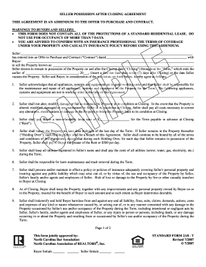 Seller Possession After Closing Agreement