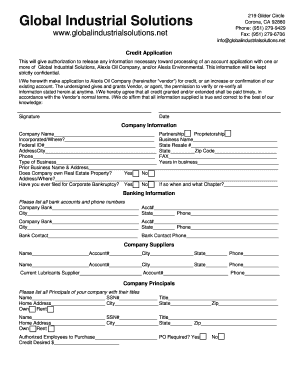 Credit Application for Alexis Oil Company