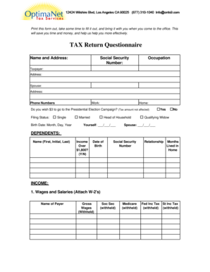 Tax Return Questionnaire