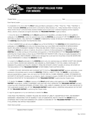 Harley-Davidson Event Release Form for Minors