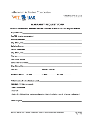 Warranty Request Form for Weather-Tite Pourable Foam Insulation Adhesive