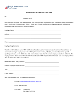 MPN Implementation Verification Form