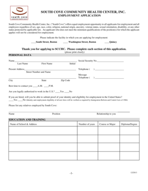 South Cove Employment Application