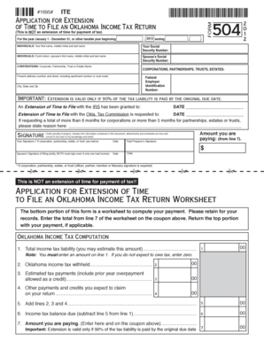 Oklahoma Income Tax Return Extension Form 504
