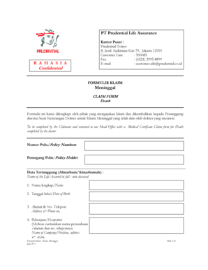 Prudential Life Assurance Death Claim Form