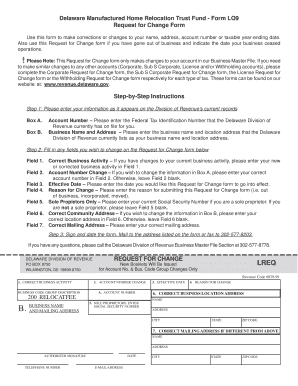 Delaware Manufactured Home Relocation Trust Fund Request for Change Form