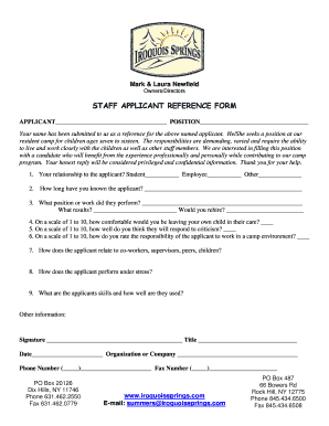 Staff Applicant Reference Form