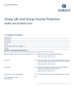 Zurich Group Life and Income Protection Health Form