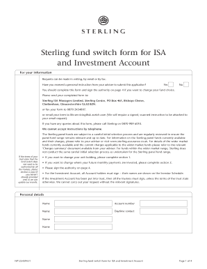 Sterling Fund Switch Form for ISA and Investment Account