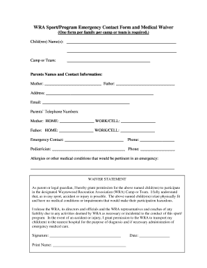 WRA Sport Emergency Contact Form and Medical Waiver