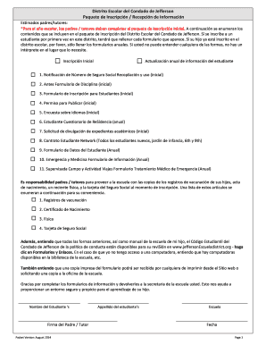 Paquete de Inscripción del Distrito Escolar del Condado de Jefferson