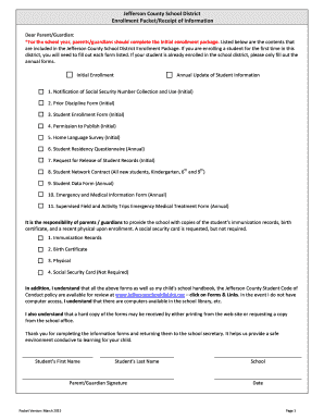 Jefferson County School District Enrollment Packet
