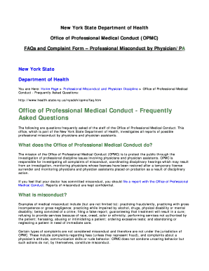 New York Physician Misconduct Complaint Form
