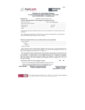 Request for Digital Certificate and E-Banking Identification