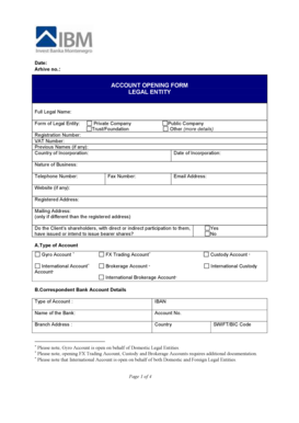 Account Opening Form for Legal Entities