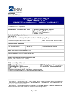 Request for Opening Account for Domestic Legal Entity