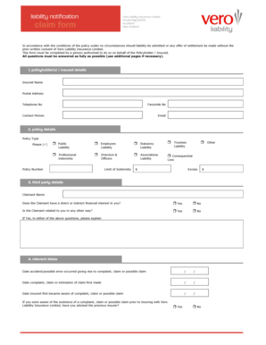 Vero Liability Insurance Claim Form