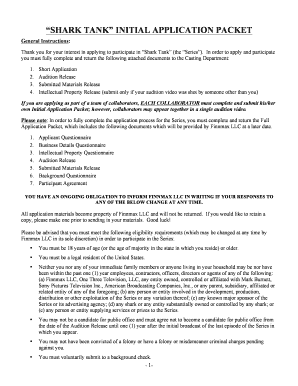 Shark Tank Initial Application Packet