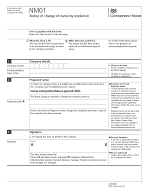 UK Notice of Change of Name by Resolution