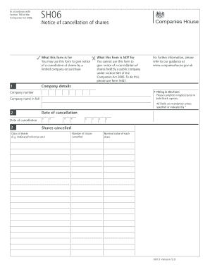 UK SH06 Notice of Cancellation of Shares