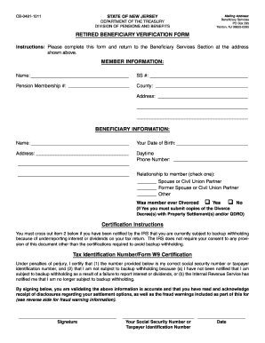 New Jersey Retired Beneficiary Verification Form