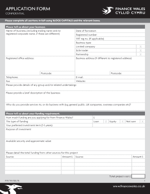 Finance Wales Business Funding Application Form
