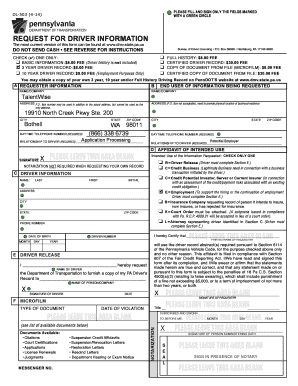 Pennsylvania Driver Information Request Form