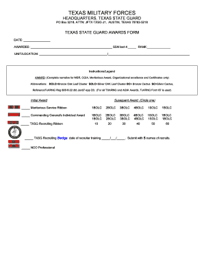 Texas State Guard Awards Form