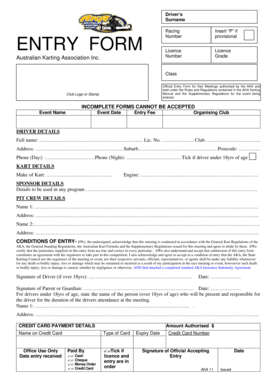 Australian Karting Association Entry Form