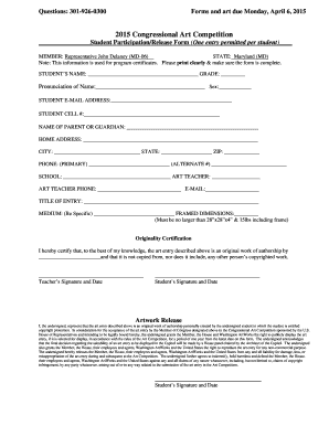 2015 Congressional Art Competition Form