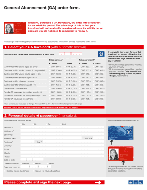 General Abonnement Travelcard Order Form