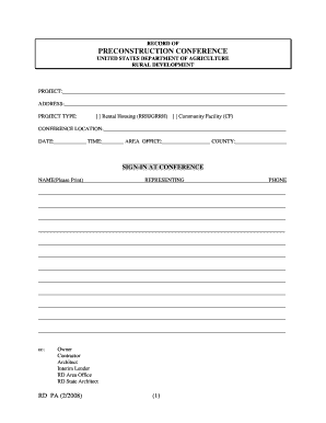USDA Preconstruction Conference Record Form