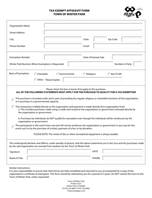 TAX EXEMPT AFFIDAVIT FORM TOWN OF WINTER PARK - colorado