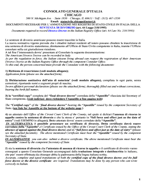 Italian Divorce Decree Registration Application