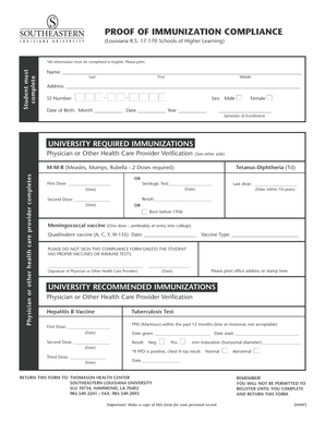 Louisiana Immunization Compliance Form
