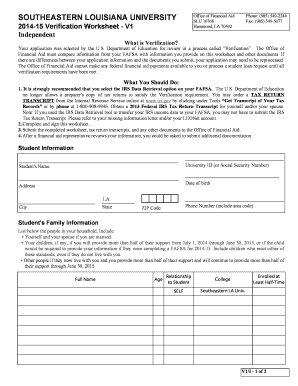 2014-15 Verification Worksheet